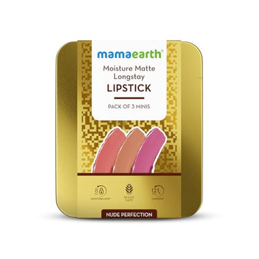 Mamaearth Moisture Matte Long Stay Lipstick Minis Gift Set - Nude Perfection | 8 Hour Moisture Lock | Up to 12-Hour Long Stay | Smudge Proof | Travel-Friendly | Gifting For Valentine's Day, Birthday, Anniversary & Special Occasions | Premium Gift Pack